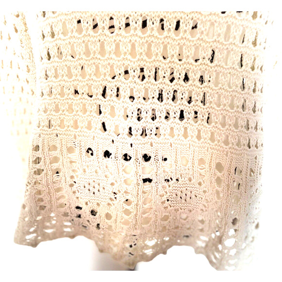 Women’s Jeanne Pierre Size Medium Oatmeal V-Neck Long Sleeve Open Knit Crochet - Picture 9 of 10